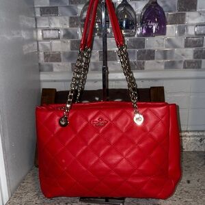 Excellent Condition kate spade Red Quilted Leather Shoulder Tote with Dust Bag
